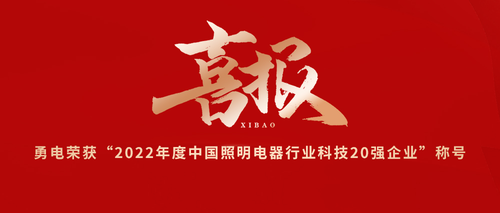 喜報！勇電榮獲“2022年度中國照明電器行業科技20強企業”稱號